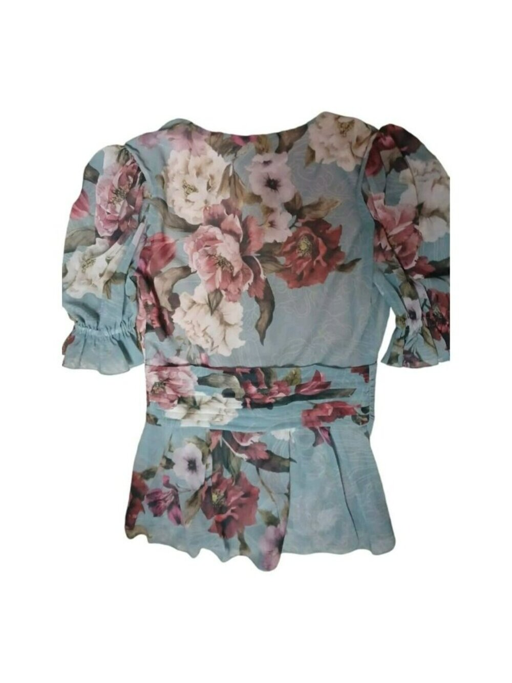 PatBO $495 Silk Peony Print Puff Sleeve Blouse Sz 34/2 NWT - Picture 3 of 5
